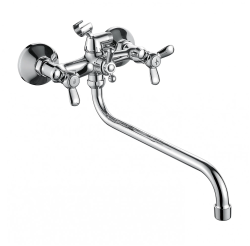 Смеситель для ванны/душа LEDEME настенный, двухвентильный, поворотный, латунный, длина излива 300 мм, латунь, цвет хром