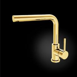 Смеситель для кухни ALVEUS FLUID MONARCH GOLD new однорычажный, поворотный, керамический, с высоким вращающимся изливом, высота излива 24,2 см, латунь, цвет золото