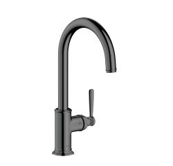 Смеситель для кухни/мойки Axor Montreux 260, однорычажный, керамический, с поворотным изливом, длина 20,4 см, латунь, цвет полированный черный хром, кухонный