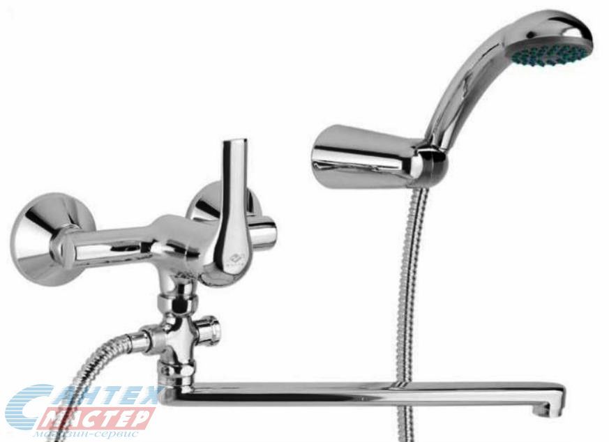 Смеситель для ванны/душа Mofem Samba 603 однорычажный, керамический, настенный, излив поворотный 300 мм, с гибким шлангом, душем/лейкой, латунь, цвет хром 155-0012-14