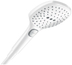 Лейка душевая Hansgrohe Raindance Select E 120, настенная, квадратная, с 3 режимами, регулируемая, пластмассовая, цвет матовый белый, ручная, для душа/ванной