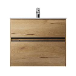 Тумба под раковину AM.PM Sense 80, 802x465x685 мм, подвесная/напольная, цвет светлое дерево/черная ручка, 2 выдвижных ящика, под раковину/умывальник, прямоугольная, универсальная