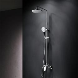 Душевая система AM.PM Sunny, настенная, высота- 1616 мм, цвет хром, комплект: однорычажный смеситель/тропический душ (с верхней лейкой)/лейка/держатель лейки/штанга/шланг, нержавеющая сталь/пластик, наружного монтажа