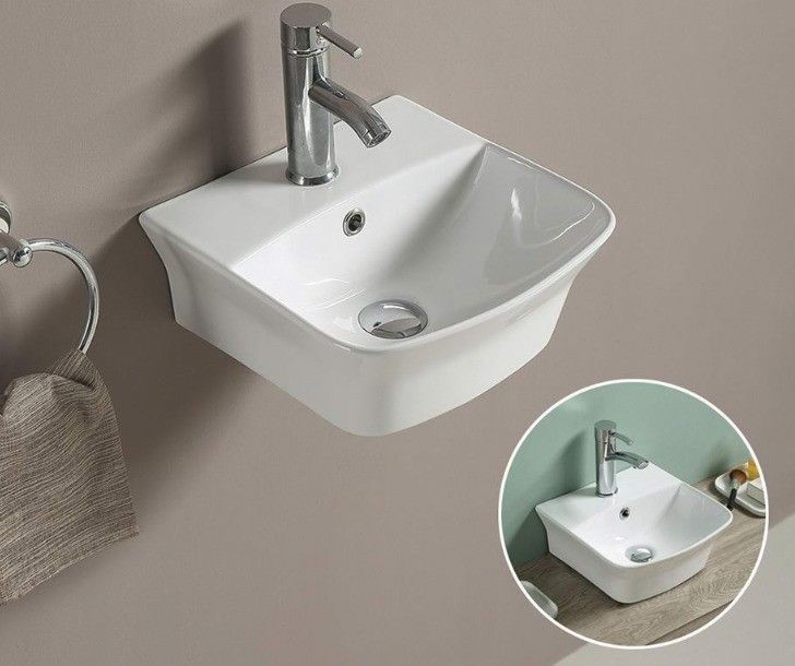 Раковина CeramaLux 78369А 45х14х40 подвесная, прямоугольная, керамическая/фарфоровая, цвет белый, с отверстием под смеситель, слив-перелив