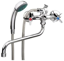 Смеситель для ванны/душа LEDEME настенный, двухвентильный, поворотный, латунный, длина излива 300 мм, латунь, цвет хром