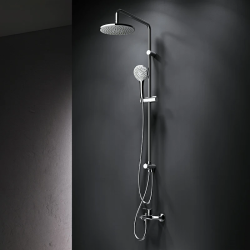 Душевая система AM.PM Gem, настенная, высота- 1460 мм, цвет хром, комплект: однорычажный смеситель/излив/тропический душ (с верхней лейкой)/лейка/держатель лейки/штанга/шланг, латунь, наружного монтажа