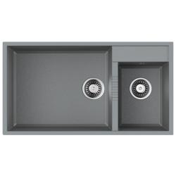 Мойка кухонная Omoikiri Tedori 85-2-U-GR, две чаши, 46,5х85 см, врезная, из искусственного гранита (Tetogranit), прямоугольная, цвет ленинградский серый, без отверстия под смеситель, без крыла, слив-перелив, врезная в столещницу, для кухни
