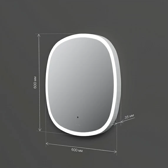 Зеркало AM.PM Func, 60х60 см, с LED/ЛЕД-подсветкой, закругленное, выключатель сенсорный, для ванны, навесное/подвесное/настенное