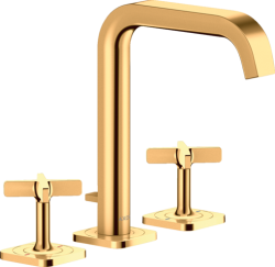 Смеситель для раковины/умывальника Axor Citterio E 170 на 3 отверстия, двухвентильный, фиксированный излив, длина излива 16,5 см, керамический, латунь, цвет полированное золото, с отдельными розетками, со сливным гарнитуром