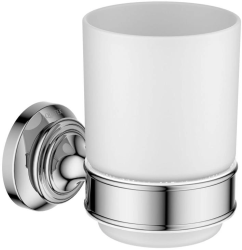 Стакан с держателем Aquatek Классик настенный, латунь/стекло, округлый, для душа/ванны/зубных щеток, в ванную комнату, цвет хром