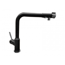 Смеситель для кухни/мойки GranFest, с подключением фильтра для питьевой воды, однорычажный, керамический картридж, высокий, с поворотным изливом, длина 266 мм, латунь, цвет черный
