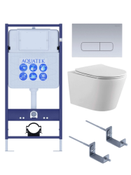 Комплект унитаза с инсталляцией Aquatek Вега (Сет) c сиденьем микролифт, с клавишей смыва (кнопкой, клавишей двойного смыва) хром, комплект крепления 