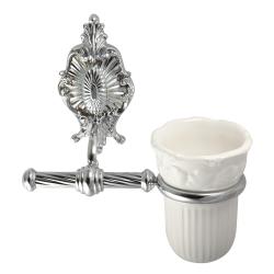 Стакан Migliore Elisabetta, с держателем, настенный, латунь/керамика, форма округлая, для зубных щеток в ванную/туалет/душевую кабину, цвет хром/белый