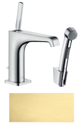 Смеситель для раковины Axor Citterio E 130 с гигиеническим душем/лейкой, однорычажный, фиксированный излив, длина 14,3 см, керамический, латунь, цвет шлифованная медь, шланг 160 см, для биде, сливной клапан Push-Open