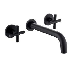 Смеситель для раковины/умывальника REA EXIT двухвентильный, настенный, скрытый монтаж, неповоротный, длина излива 190 мм, латунь, цвет черный матовый