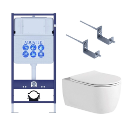Комплект унитаза с инсталляцией Aquatek Европа new (Сет) c сиденьем микролифт, безободковый, без кнопки, с креплением KKI-0000002