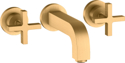 Смеситель для раковины Axor Citterio на 3 отверстия, двухвентильный, с крестообразными рукоятками, настенный, скрытого монтажа, фиксированный излив, длина излива 16,2 см, керамический, латунь, цвет шлифованная медь, с незапираемым сливным набором