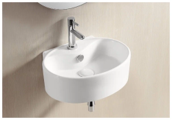 Раковина для ванной CeramaLux TR4358 40х12,5х30 подвесная, круглая, керамическая/фарфоровая, цвет белый, с отверстием под смеситель, слив-перелив