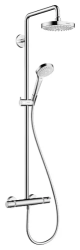 Душевая система Hansgrohe Croma Select S Showerpipe 180 2jet, высота 114,1 см, цвет хром/белый, комплект: верхний душ/ручной душ/термостат для душа/штанга для душа/держатель для душа/душевой шланг, наружного монтажа, настенная, латунная/пластиковая
