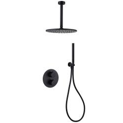 Душевая система ABBER Wasser Kreis встраиваемая, цвет черная матовая, комплект: однорычажный смеситель/тропический душ (с верхней лейкой)/лейка/шланг, без излива, внутренний (скрытый) монтаж AF8121B
