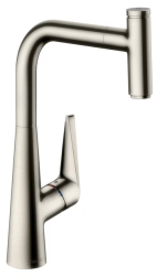 Смеситель для кухни/мойки Hansgrohe Talis Select M51, 300 1jet, однорычажный, керамический, с поворотным/вытяжным изливом, длина 22 см, латунь, цвет под сталь