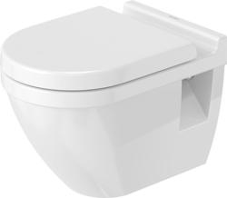 Унитаз Duravit Starck 3 36,5х54 см, подвесной, цвет белый, санфарфор, овальный, горизонтальный (прямой) выпуск, под скрытый бачок/инсталляцию, ободковый, с быстросъемным сиденьем микролифт, с углублениями для крепления по бокам, для туалета/ванной