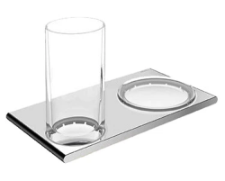 Стакан и мыльница с держателем Keuco Edition 400, настенный, латунь/стекло, округлый, для душа/ванны/зубных щеток/кускового мыла, в ванную комнату, под зубные щетки/кусковое мыло, цвет: хром