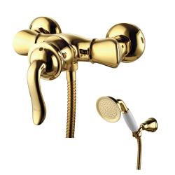 Смеситель для душа Lemark Brava, настенный, однорычажный, без излива, с душевым гарнитуром, керамический, латунь, цвет золото