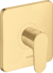 Смеситель для душа Axor Citterio M, однорычажный, скрытого монтажа, керамический, настенный/встраиваемый, без излива, без шланга/лейки, квадратный, латунь, цвет шлифованное золото, для душа/ванной