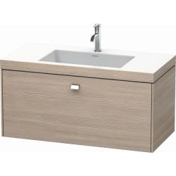 Тумба c раковиной Duravit Brioso, 100х48х50,2 см, подвесная, 1 выдвижной ящик, ДСП, цвет: сосна серебристая/хром /Vero Air, мебельная, прямоугольная, цвет белый, фарфоровая, без отверстия под смеситель, без перелива