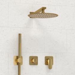 Душевая система WasserKRAFT Havel, встраиваемая, цвет золото матовое, комплект: однорычажный смеситель/тропический душ (с верхней лейкой)/лейка/шланг, скрытого монтажа