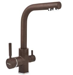 Смеситель для кухни/мойки Ukinox, с подключением фильтра для питьевой воды, однорычажный, поворотный, керамический, длина излива 224 мм, латунь, цвет шоколад