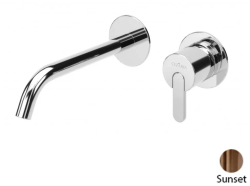 Смеситель для раковины Cezares Leaf, встраиваемый, однорычажный, длина излива 220 мм, неповоротный, керамический, латунь, цвет Sunset PVD, с донным клапаном, внутренний/скрытый монтаж