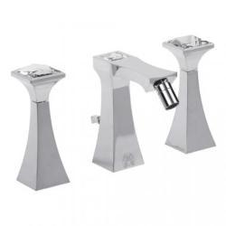 Смеситель для биде Migliore Opera Swarovski, двухвентильный, на 3 отверстия, неповоротный, длина 111 мм, керамический, латунь, цвет хром