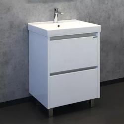 Тумба с раковиной Comforty Дублин 60, 60,5х85х46 см, напольная, 2 выдвижных ящика, ЛДСП/МДФ, прямоугольная, цвет- белый/раковина COMFORTY 8056, прямоугольная, цвет белый, встраиваемая