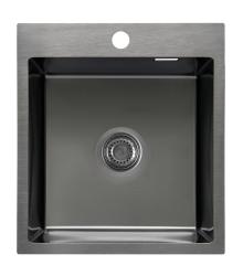 Мойка Ukinox Практика, 45х50 см, врезная, прямоугольная, цвет черная сталь, с отверстием под смеситель, перелив, без крыла, без выпуска, нержавеющая сталь