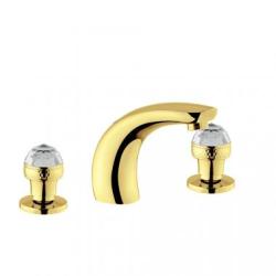 Смеситель для раковины Migliore Axo Swarovski, двухвентильный, излив короткий, неповоротный, длина 160 мм, керамический, латунь, цвет золото