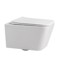 Унитаз подвесной ABBER Rechteck 530х355х360 мм цвет белый матовый, горизонтальный (прямой) выпуск, смыв торнадо, безободковый, система антивсплеск, с сиденьем микролифт, дюропласт AC1201MW
