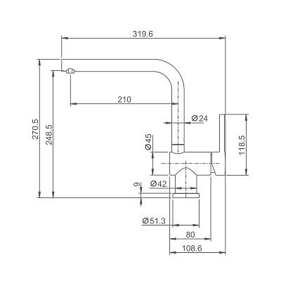 Смеситель для кухни/мойки Splenka S205.40.09 однорычажный, поворотный, нержавеющая сталь, длина излива 210 мм, высота излива 249 мм цвет графит