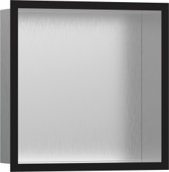 Полка Hansgrohe XtraStoris Individual 300/300/100, с дизайнерской рамой, размер 30х30х10 см, встраиваемая в нишу, форма прямоугольная, цвет шлифованная сталь/матовый черный, нержавеющая сталь, встроенная/настенная, шкаф/короб