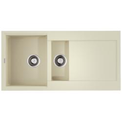 Мойка кухонная Omoikiri Sakaime 100-2-BE, две чаши, 50х100 см, врезная, из искусственного гранита (Tetogranit), прямоугольная, цвет ваниль, без отверстия под смеситель, с крылом, оборачиваемая, слив-перелив, врезная в столещницу, для кухни