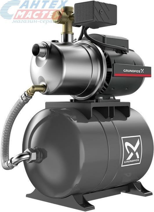 Насосная станция Grundfos JP 4-47 PT-H, 4.7 м³/ч, напор - 42 м, 0.85 кВт, (230 В) гидроаккумулятор 20 л, давление 6 бар, глубина всасывания 8 м, автоматическая, для подачи чистой воды, водоснабжения частного дома, дачи, полива