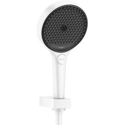 Душевой гарнитур Hansgrohe Rainfinity 130 3j Porter, длина 160 см,  комплект: ручной душ/держатель для душа/шланг для душа, пластиковый/латунный, цвет матовый белый, наружного монтажа, настенный, для душа/ванной