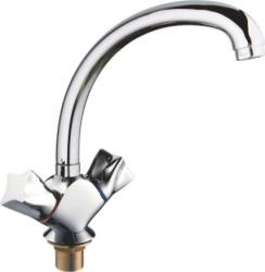 Смеситель для кухни/мойки Accoona, двухвентильный, поворотный, керамический, длина излива 138 мм, латунь, цвет хром
