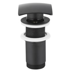 Донный клапан KFA Armatura BIG SQUARE, клик-клак, квадратный, металлический/латунь, цвет черный, без перелива, для раковины/умывальника/рукомойника