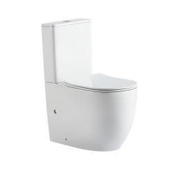 Унитаз компакт ABBER Bequem, 610х370х835 мм цвет белый, горизонтальный выпуск, напольный, безободковый, с быстросьемным сиденьем микролифт, дюропласт, смыв торнадо AC1110T