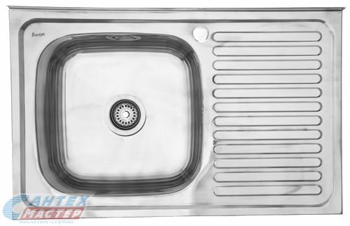 Мойка Sink Light, 80х50 см, толщина 0.8 мм, с правым крылом, с сифоном, накладная, нержавеющая сталь, прямоугольная, цвет полированная, отверстие под смеситель, для кухни, прямая, встроенная