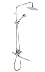 Душевая система Solone высота 1500 мм цвет хром, комплект: однорычажный смеситель/излив/тропический душ (с верхней лейкой)/лейка/стойка/шланг, нержавеющая сталь/ABS-пластик EZA16-B090