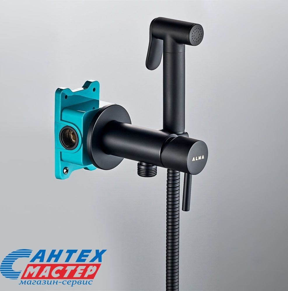 Гигиенический душ ALMAes Benito со смесителем/лейкой, для унитаза/биде, однорычажный, скрытого монтажа/встраиваемый, настенный, керамический, латунь, цвет черный