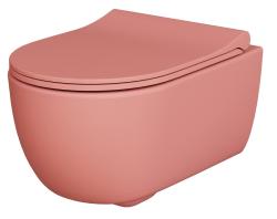 Унитаз подвесной Ambassador Abner, розовый матовый, горизонтальный (в стену) выпуск, с быстросъемным сиденьем микролифт (тонкое), дюропласт, безободковый, антивсплеск, под скрытый бачок